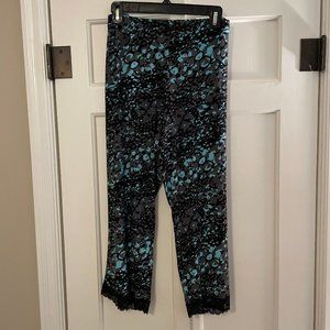 NWOT Size Large George black/gray/aqua pajama bottoms with black lace hem/bow